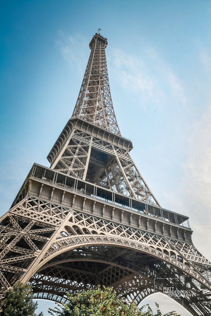 Looking up at the Eiffel Tower