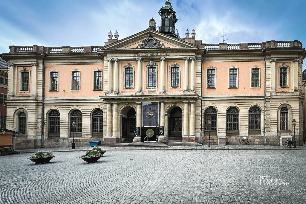 Nobel Museum in Stockholm’s Old Town, housed in a historic peach-colored building