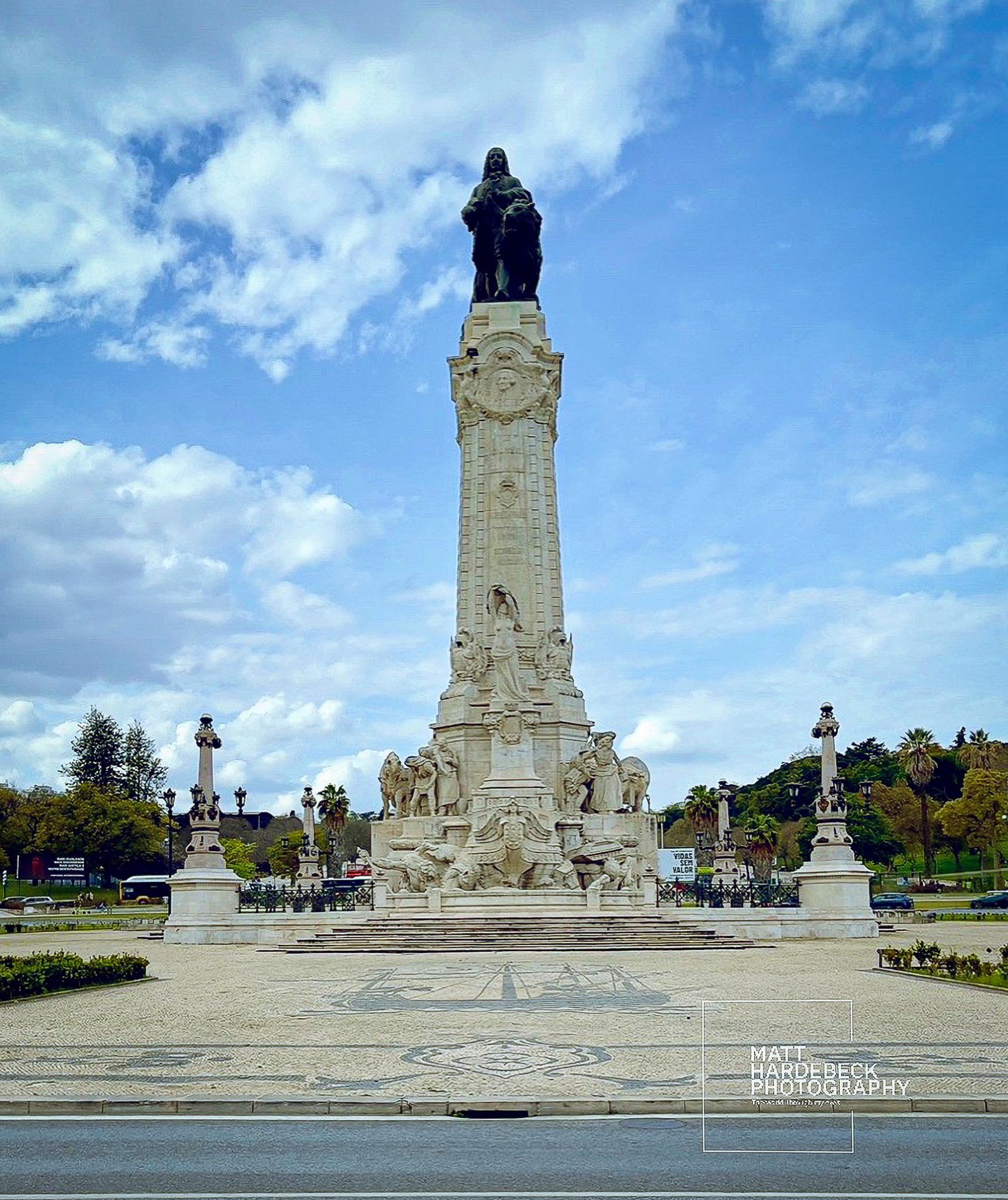 Monument to the Marquis of Pombal in Lisbon, featuring a tall column topped with the statue of the Marquis.