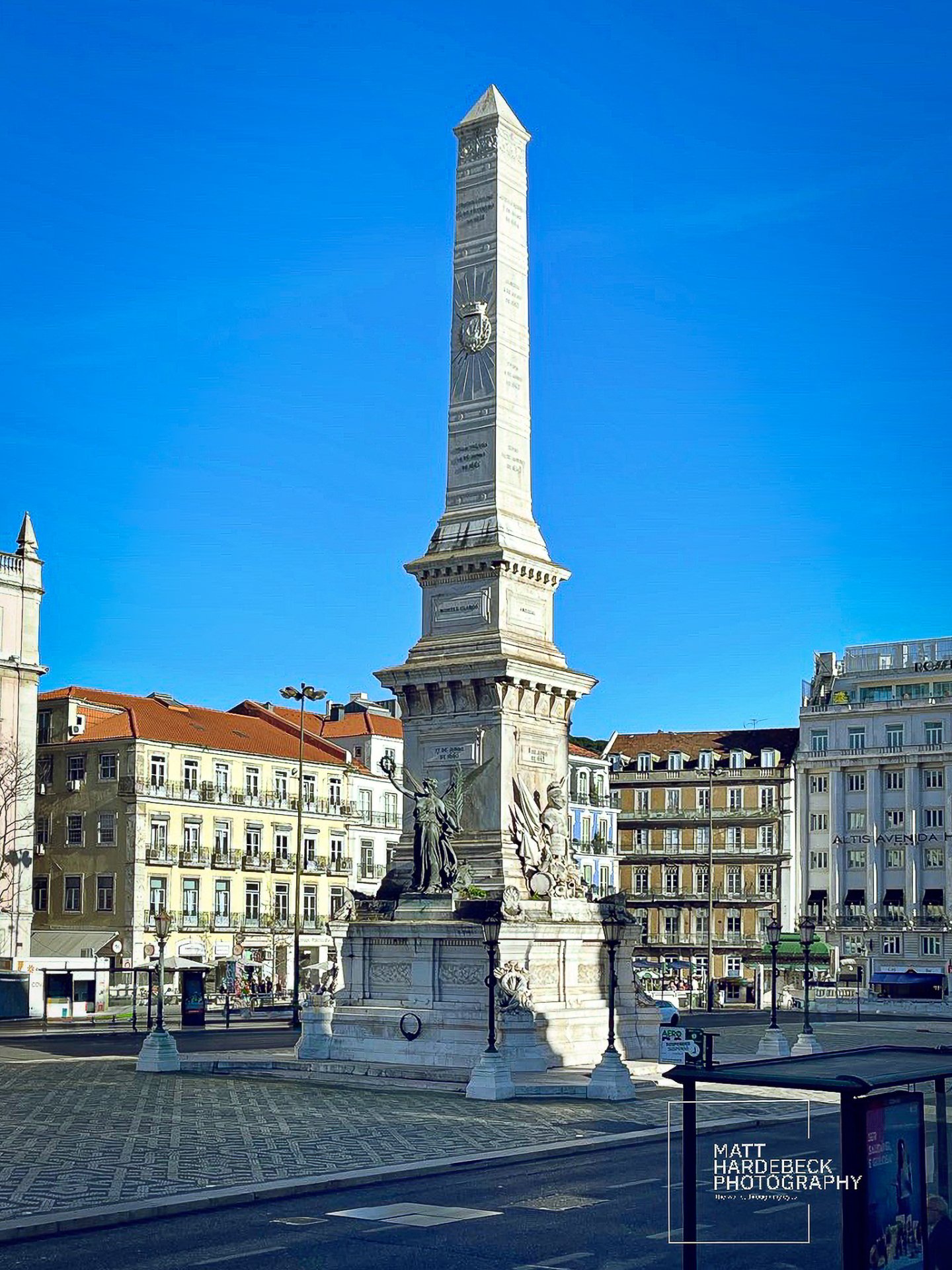 Monument to the Restorers in Lisbon’s Restauradores Square, commemorating Portugal’s independence from Spain in 1640.