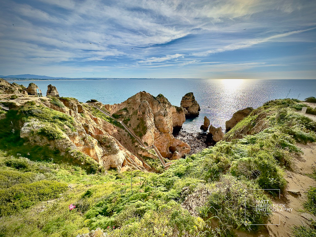 Dramatic cliffs and rock formations on the way to the Ponta da Piedade, overlooking the Atlantic Ocean.