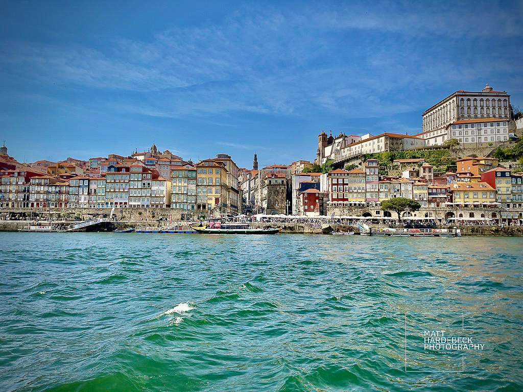 Colorful riverside buildings of Porto viewed from the Douro River.