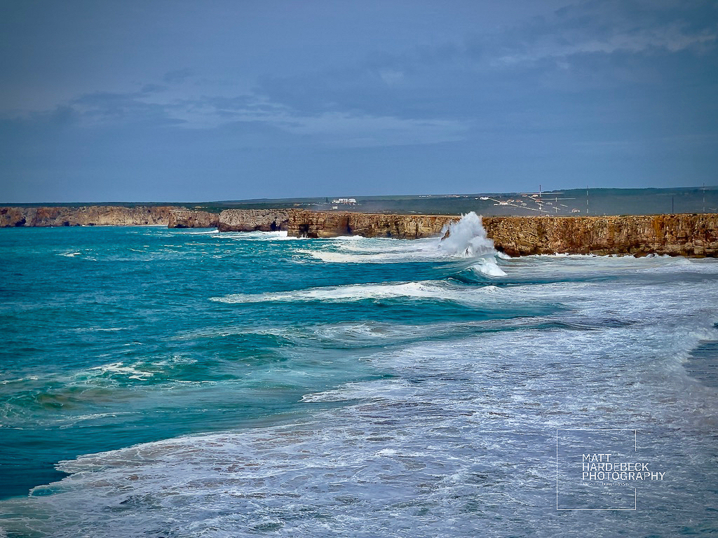 Atlantic waves crashing against the cliffs near Sagres, Portugal.